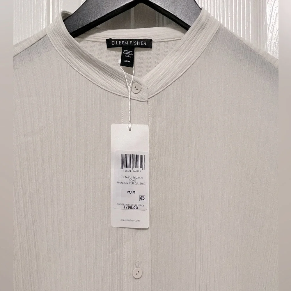 NWT EILEEN FISHER Accordion
Silk Jacquard Mandarin Collar
Long Shirt - Picture 10 of 11